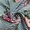Pink Floral Blue Stripe Print Double Brushed Jersey Knit Fabric By the Yard